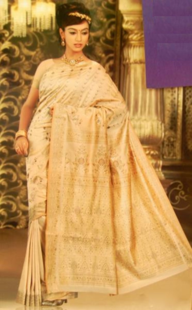 Fawn Banarsi Traditional Saree in Silk Kanjiviram #389 Fawn Banarsi Traditional Saree in Silk Kanjiviram #389