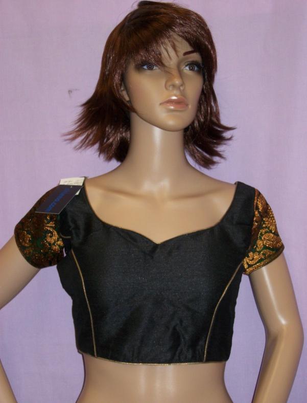Back Open Black Embroidered Silk Blouse for Sarees (M & L) #3885 Back Open Black Embroidered Silk Blouse for Sarees (M & L) #3885