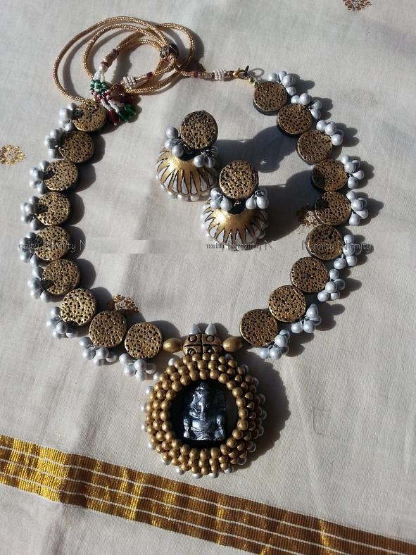 Grand Gold Ganesha Terracotta Jewelry Necklace set