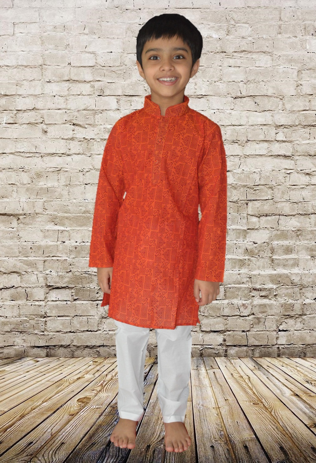Boys Orange Printed Cotton Casual Wear Kurta Pajama Set - 1 to 9 Yr Boys Orange Printed Cotton Casual Wear Kurta Pajama Set - 1 to 9 Yr