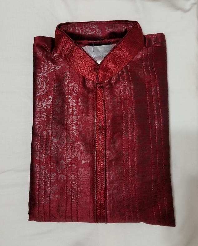 Maroon Printed Raw Silk Kurta Pajama for Men M/L