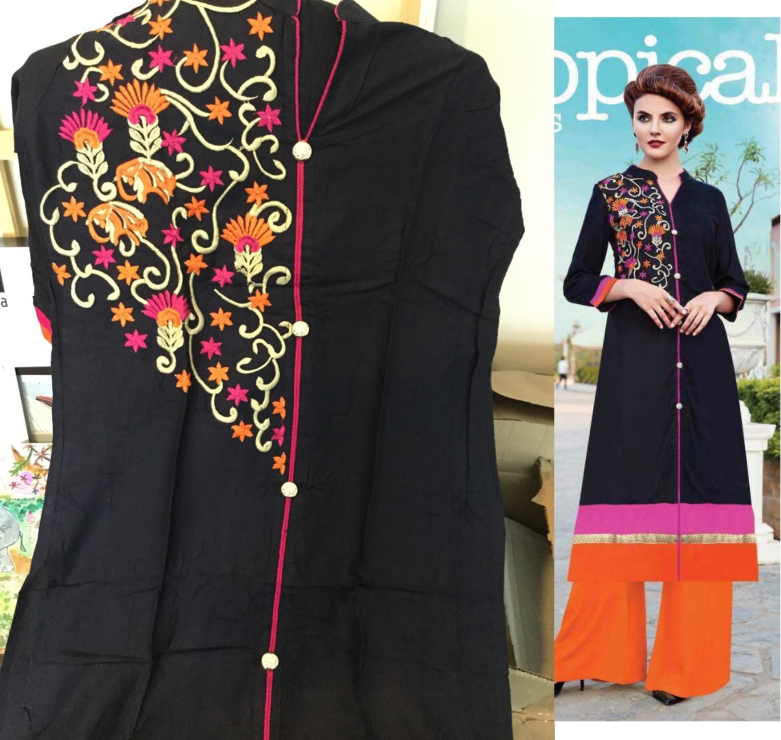 Soft Comfortable Black Embroidery Kurti / Tunic XL/42