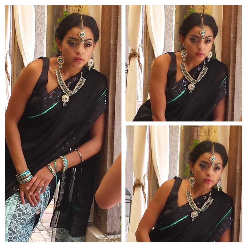 Minty Teal & Black Unique Half and Half saree