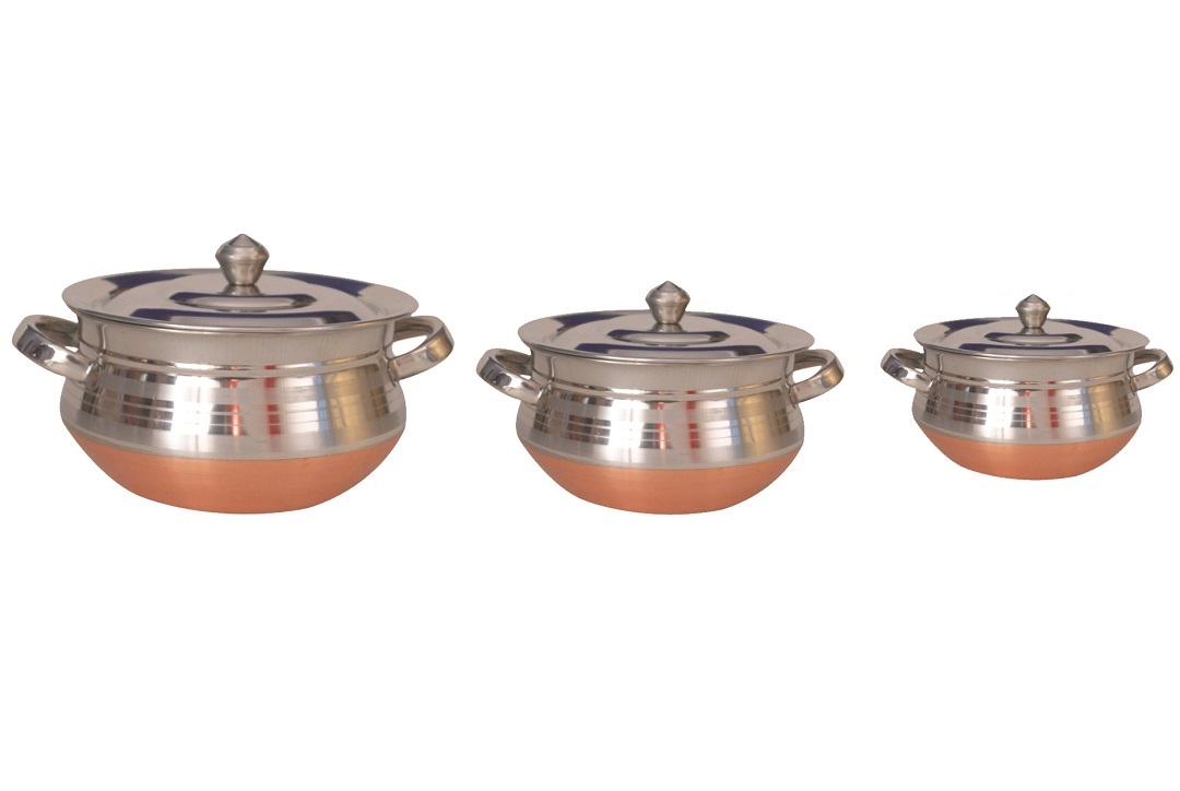 Copper Steel Handi Set w/ Lid for Cooking & Serving (Set of 3) Copper Steel Handi Set w/ Lid for Cooking & Serving (Set of 3)