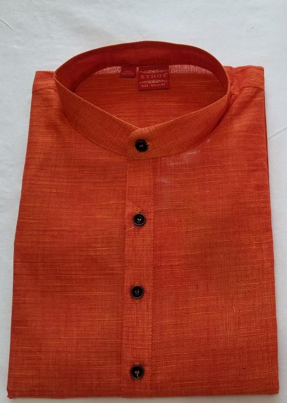 Men's Indian Classic Handloom Cotton Checks Orange Kurta Tunic Men's Indian Classic Handloom Cotton Checks Orange Kurta Tunic