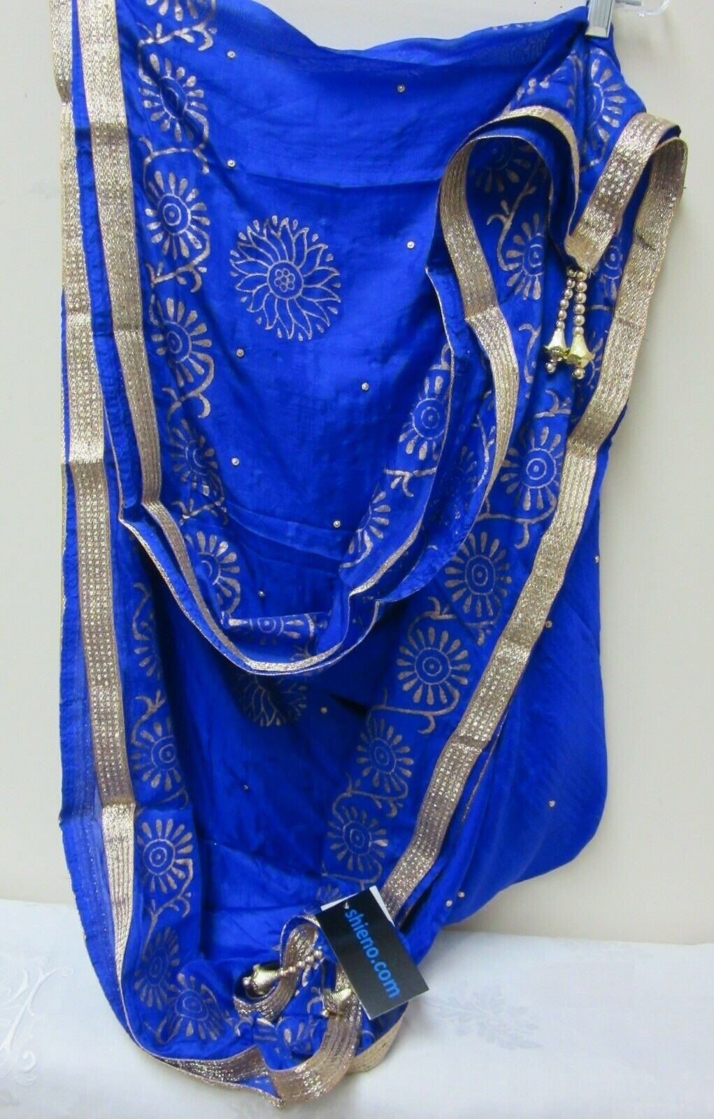 Silk Finish Block Printed Golden Trim Dupatta Chunni Shawl #8766 Silk Finish Block Printed Golden Trim Dupatta Chunni Shawl #8766