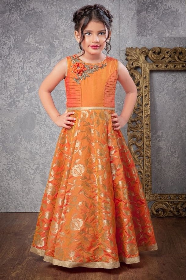 Orange Santoon Zardosi Work Long Designer Gown for to Year