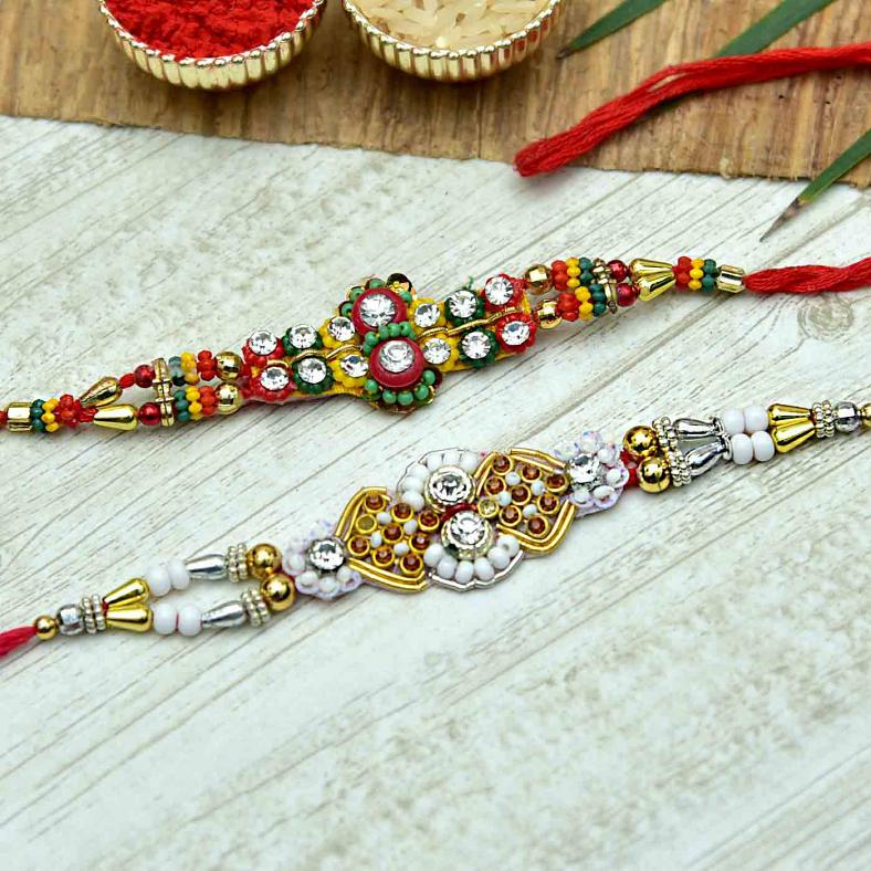 Auspicious Set of 2 Multicolored Rakhi