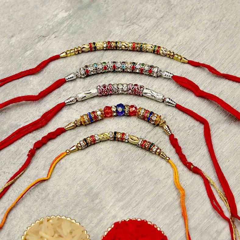 Five Elegant Pearl Beaded Rakhis