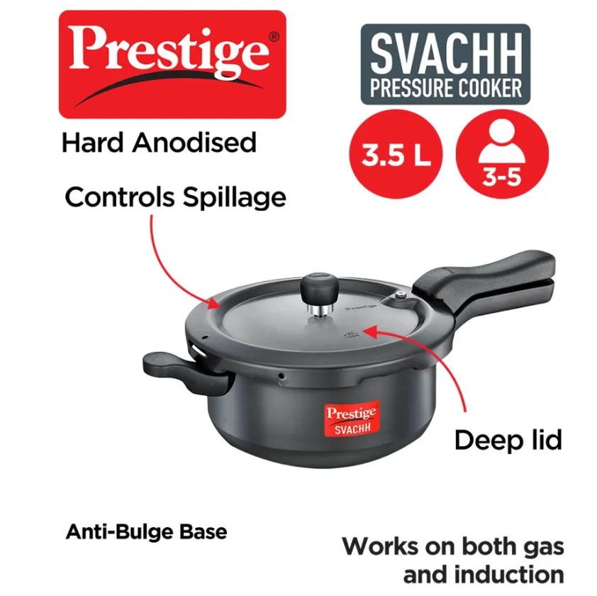 Prestige Svachh 3.5 Litre Pressure Pan with Hard Anodized Body (Black) 48095 Buy Pressure