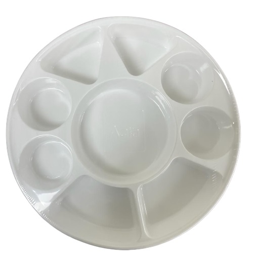 50 Pcs Round White 9 Compartment Disposable Plastic Plates