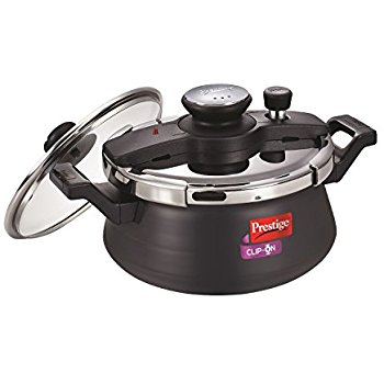 Prestige Clip On Hard Anodized Aluminum Kadai Pressure Cooker with Glass Lid 3.5-Liters 