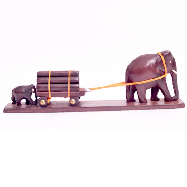 Rosewood 'Elephant And Calf' Cart Sculpture Showpiece Rosewood 'Elephant And Calf' Cart Sculpture Showpiece