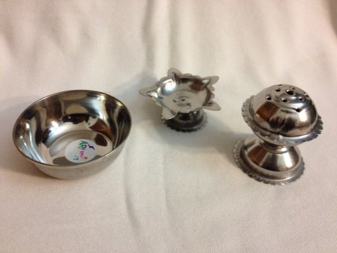 Stainless Steel Hindu Puja Incense Stand, Diya & Katori / Bowl 3 Pcs Stainless Steel Hindu Puja Incense Stand, Diya & Katori / Bowl 3 Pcs