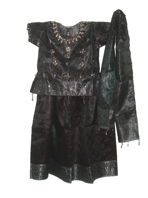 Kids Printed Pattu Langa Blouse In Dark Grey & Black Kids Printed Pattu Langa Blouse In Dark Grey & Black