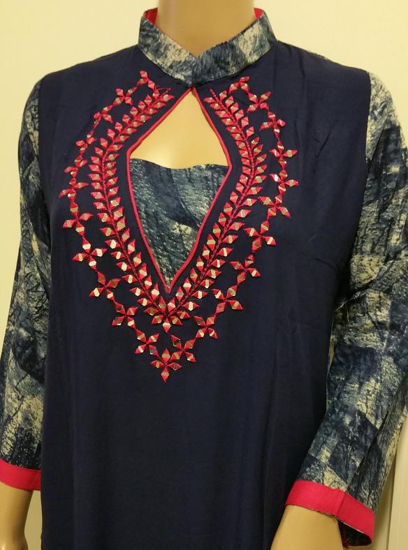 Red Embroidery w/ Mirror Work Designer Festive Blue Rayon Kurti Tunic M ...