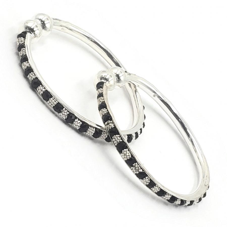 925 Sterling Silver New Born / Toddler Kids Black Beads Kada - Style#09 925 Sterling Silver New Born / Toddler Kids Black Beads Kada - Style#09