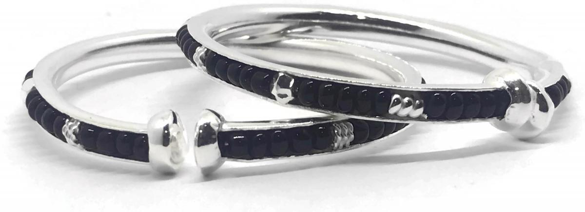 925 Sterling Silver New Born / Toddler Kids Black Beads Kada - Style#15 925 Sterling Silver New Born / Toddler Kids Black Beads Kada - Style#15