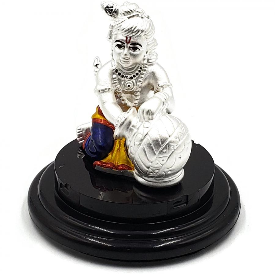 Carved Design 999 Krishna Pure Silver (99.5%) Idol/Statue/Murti (#03)