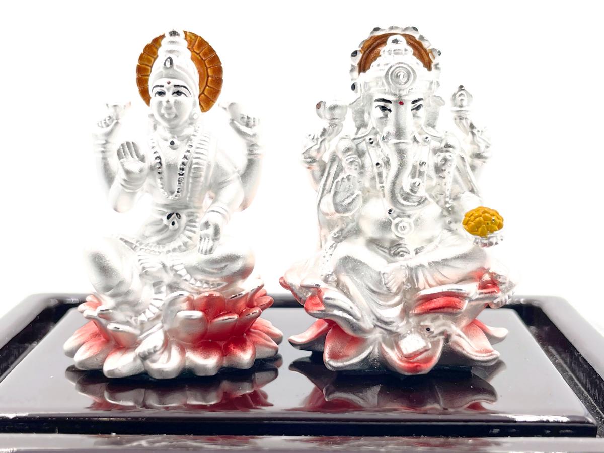 Premium Quality 999 Pure Silver Ganesh & Lakshmi Idol for Puja / Gift (#05)