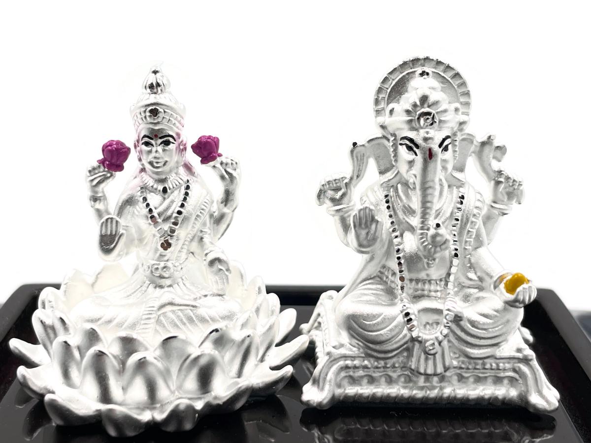 Pure Silver Lakshmi Ganesh Statue w/ 999 Silver Purity (#14)