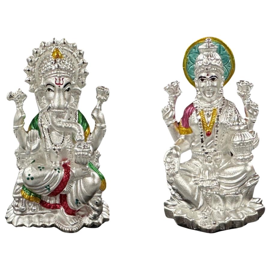 999 Pure Silver Ganesh & Lakshmi/Laxmi idol with Separate Stand 999 Pure Silver Ganesh & Lakshmi/Laxmi idol with Separate Stand