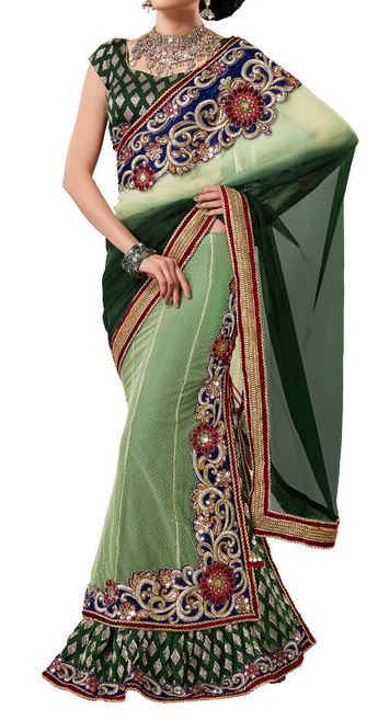 Stunning Mehandi Green One Minute Designer Bridal Lehenga Saree Stunning Mehandi Green One Minute Designer Bridal Lehenga Saree