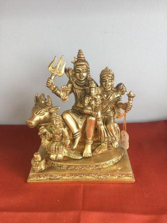 Shiv Parivar, Golden Brass Statue of Lord Shivji , Parvati & Ganesha 6"