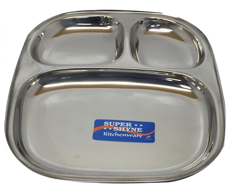 Steel Appetizer / Dinner /  Pav Bhaji  Plate w/ 3 Section 10.5"X9.5"