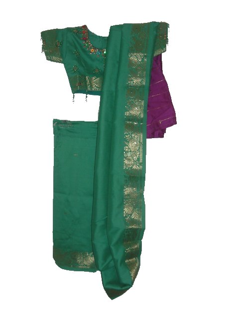Little Girls Easy To Wrap Sea Green Pattu Saree Dress Little Girls Easy To Wrap Sea Green Pattu Saree Dress