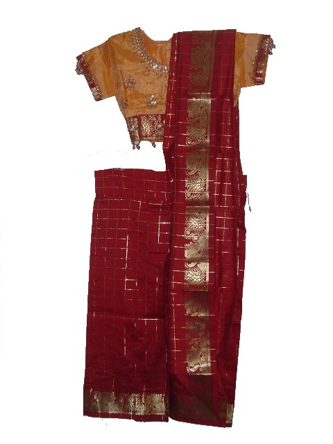 Traditional Ready-made Festival Yellow & Red Silk Sari
