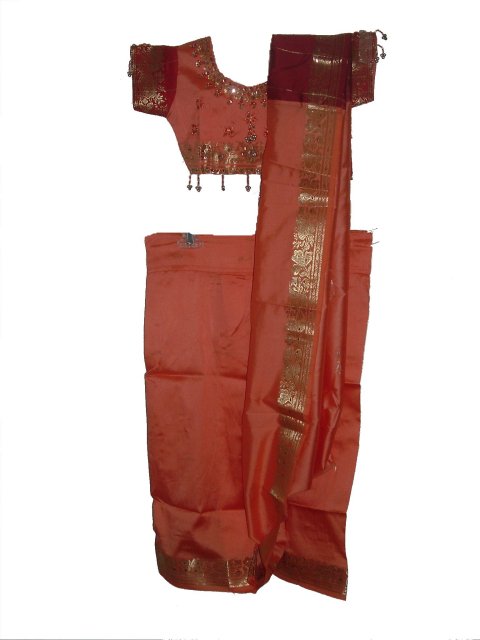 Coral & Maroon Ready-made Silk Saree Blouse Kids