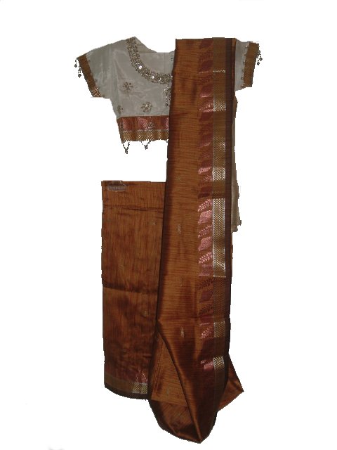 Kids / Teenagers Saree, Blouse & Petticoat Dress In Gold & Cream Kids / Teenagers Saree, Blouse & Petticoat Dress In Gold & Cream