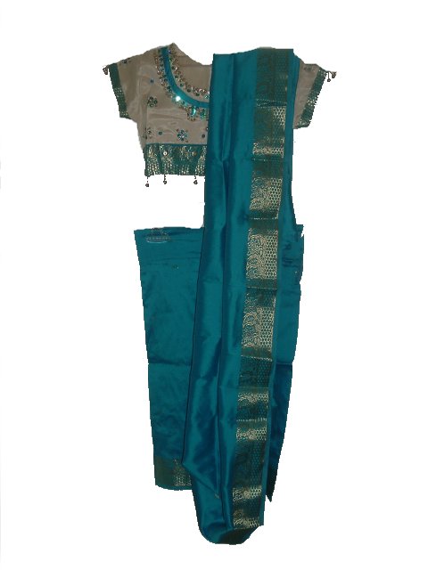 Pre-pleated Readymade Silk Sari Blouse For Kids In Blue Color Pre-pleated Readymade Silk Sari Blouse For Kids In Blue Color