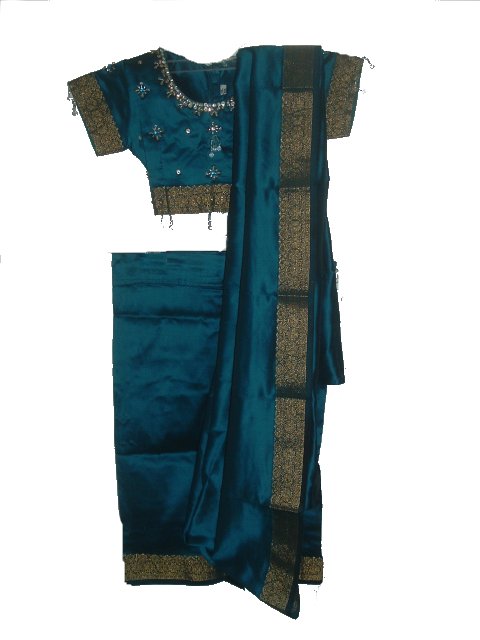 Little Girls Readymade Blue Silk Saree Wrap