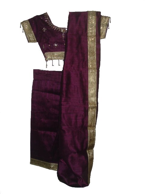 Easy Saree Wrap, Readymade Purple Silk Kids Sari Costume, INDIAN