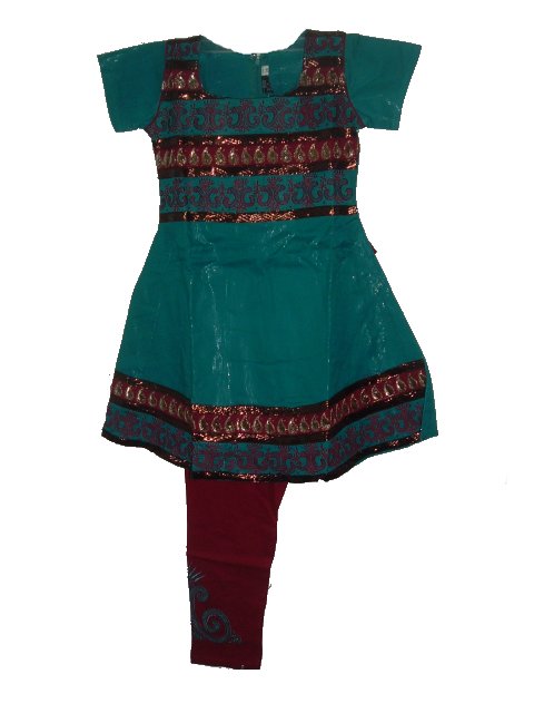 Cotton Embellished Blue & Red Churidar Anarkali Suit For Kids Cotton Embellished Blue & Red Churidar Anarkali Suit For Kids