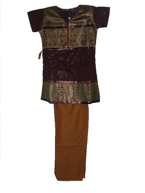 Cotton Salwar Kurta For Kids In Maroon & Mustard Color