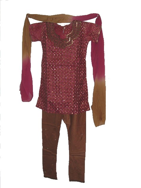 Cotton Silk Churidar Kurta For Kids In Violet Red & Brown Cotton Silk Churidar Kurta For Kids In Violet Red & Brown