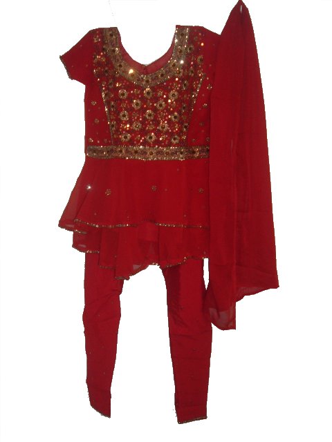 Kids Anarkali Suit With Zari Work In Red Georgette