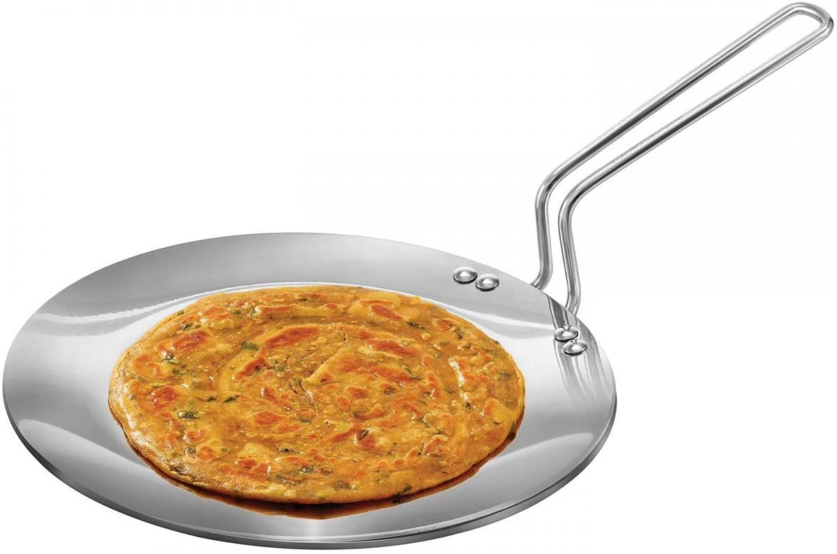 Multipurpose Tri-Ply Stainless Steel Tawa Griddle w/ Handle 10.25" Multipurpose Tri-Ply Stainless Steel Tawa Griddle w/ Handle 10.25"