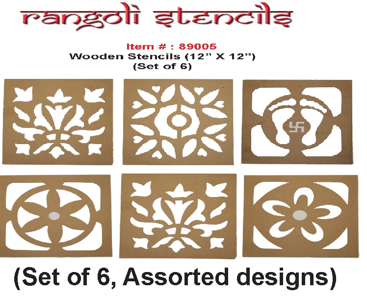 Wooden DIY Instant Rangoli Decor Stencils For Diwali 12" - Set of 6 Wooden DIY Instant Rangoli Decor Stencils For Diwali 12" - Set of 6