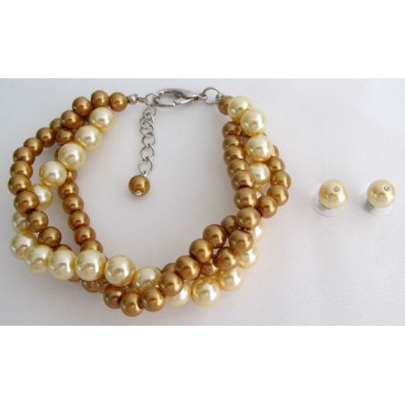 Bridesmaid Jewelry Pearl Bracelet Fields of Gold Yellow Wedding Set 