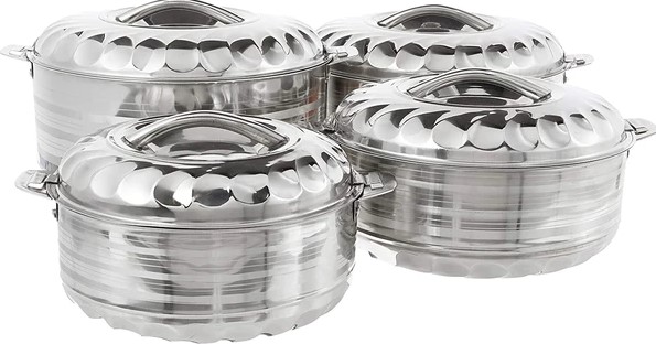 Tabakh Stainless Steel Cold HotPot Food Insulated Casserole Double Wall 4pc Tabakh Stainless Steel Cold HotPot Food Insulated Casserole Double Wall 4pc
