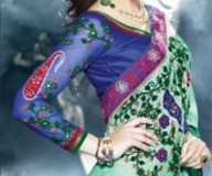 Teal green saree with all over embroidery with unique border Teal green saree with all over embroidery with unique border