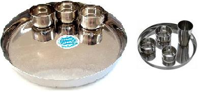 Stainless Steel Indian Thali Set w/ 3 Katori & Cup - 5 pieces Stainless Steel Indian Thali Set w/ 3 Katori & Cup - 5 pieces