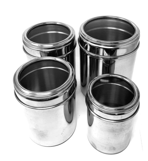 Vinod Stainless Steel 4 Canister Set With Top See Through Lid 0.5mm Vinod Stainless Steel 4 Canister Set With Top See Through Lid 0.5mm