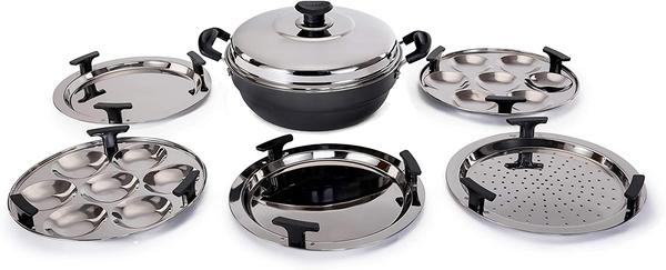 Vinod Multi Kadhai (Hard Anodized) Idli Cooker, Dhokla & Patra Maker