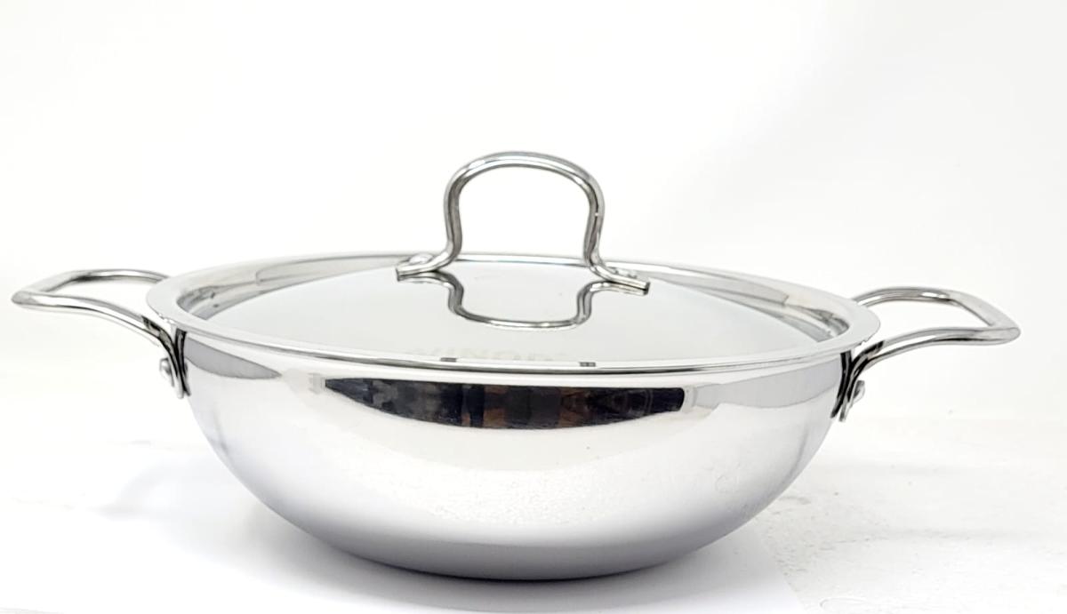 Vinod Platinum Triply Stainless Steel Extra Deep Kadai W Lid - 26cm 4.1Ltrs