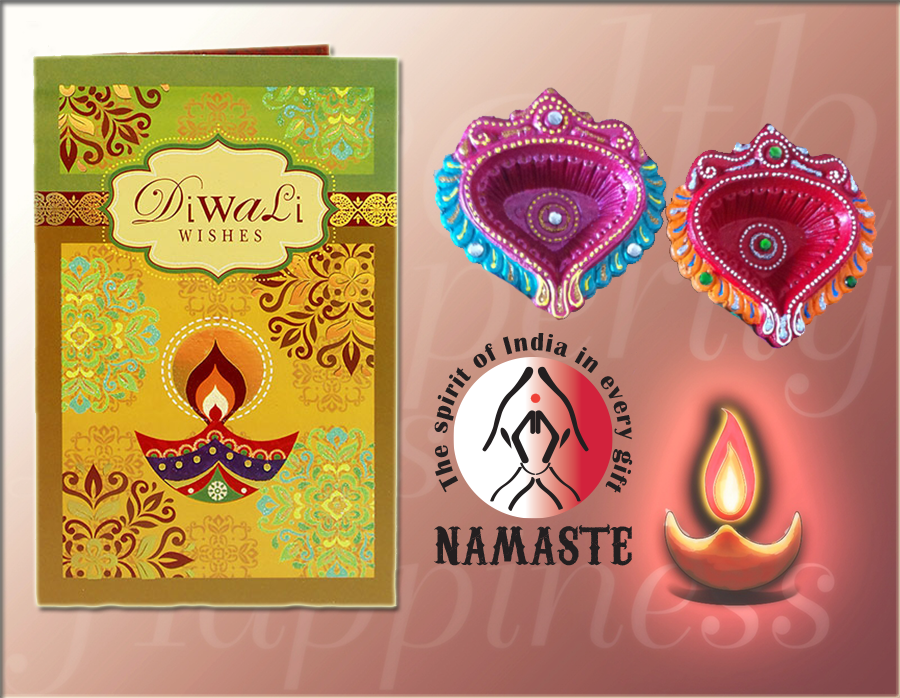 DIWALI GIFT Greeting Card W/ 2 FREE Hand Crafted Designer Clay Diya DIWALI GIFT Greeting Card W/ 2 FREE Hand Crafted Designer Clay Diya